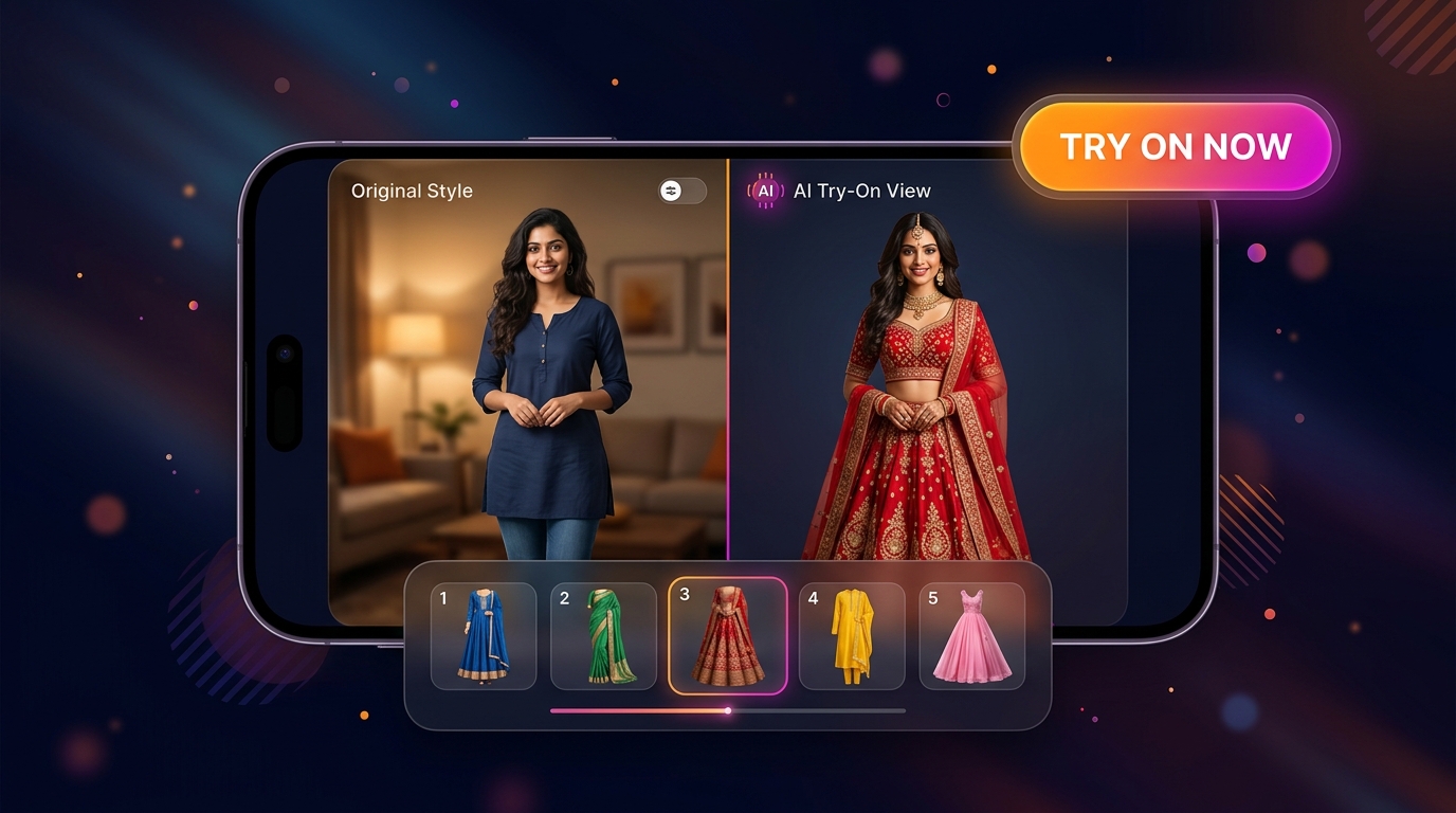 AI Virtual Try-On Feature showing before and after comparison